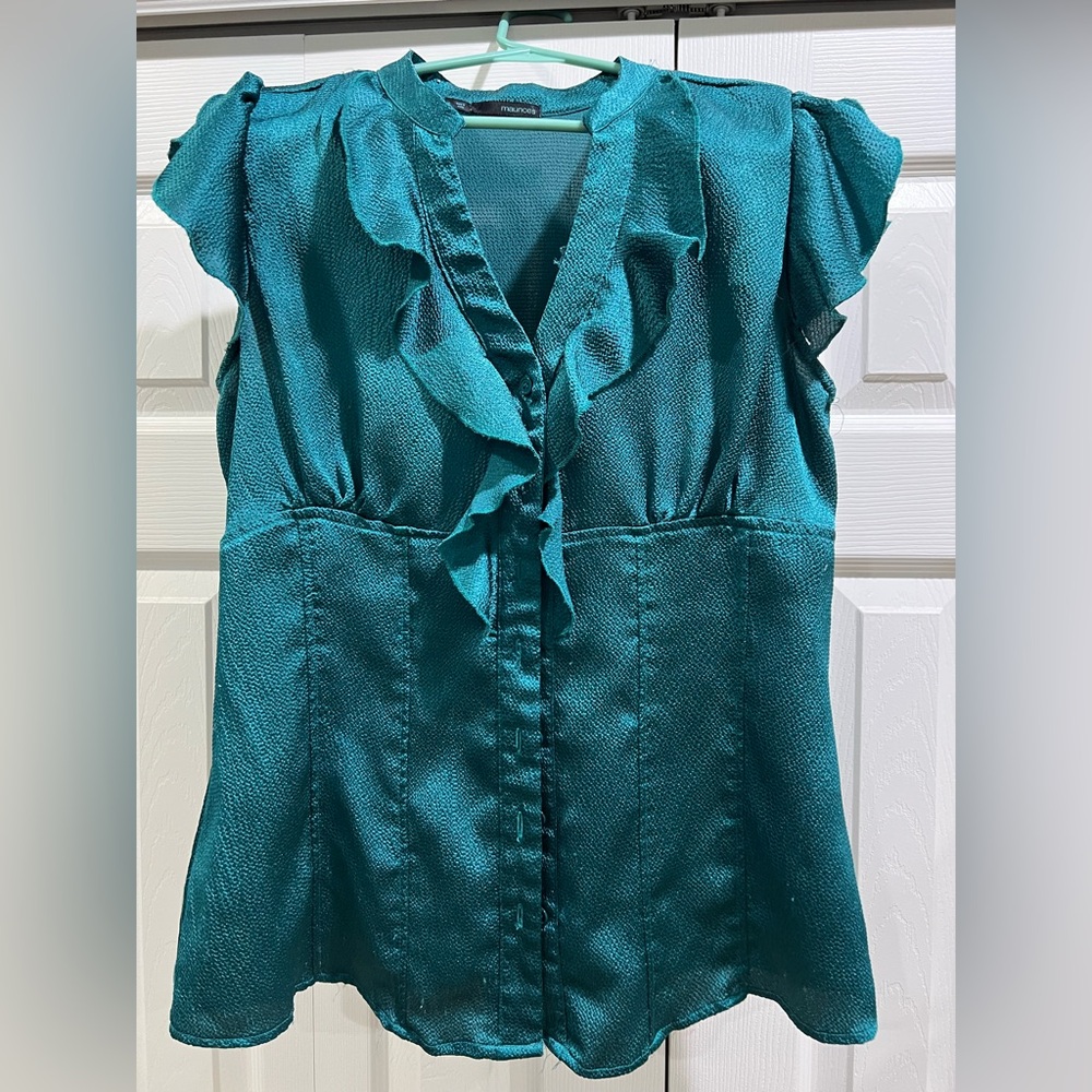 Maurices Blue Flutter Sleeve Ruffled Blouse